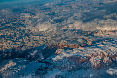 High angle view of snowy landscape 