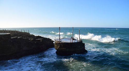 Scenic view of sea against clear sky