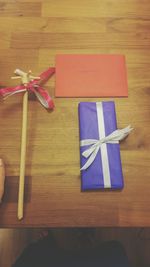 High angle view of christmas decoration on table