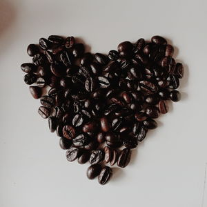 High angle view of coffee beans in background