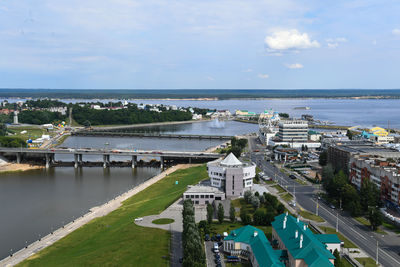 High angle view of bridge over sea against sky