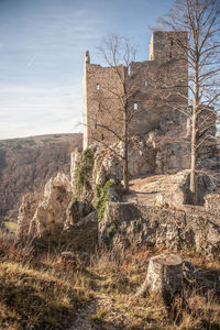Ruined reussenstein castle against sky