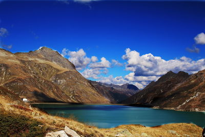 Scenic view of lake against cloudy sky