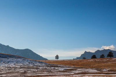 Scenic view of landscape against clear blue sky