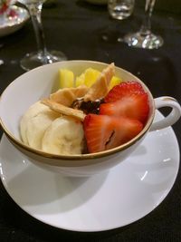 High angle view of breakfast served on table