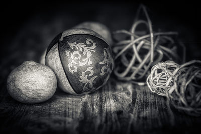 Close-up of easter eggs on table