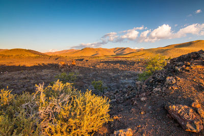 Scenic view of landscape against sky during sunset