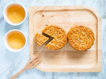 High angle view of food on cutting board