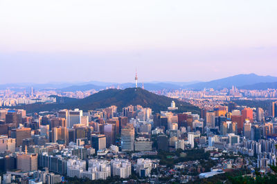 Seoul city skyline, captured from ingwansan mountain park.