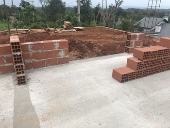 High angle view of stack on roof of building