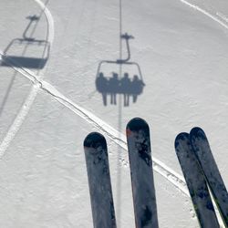 High angle view of snow on road