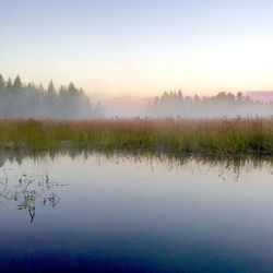 Scenic view of lake at sunset