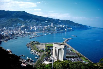 View of harbor with buildings in background