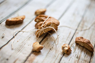 High angle view of cookies on table