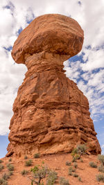 Low angle view of rock formation against sky