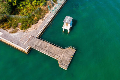 Aerial view of the plagued ghost island of poveglia in venice