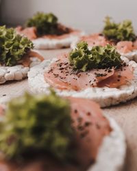 Close-up of breakfast served on table
