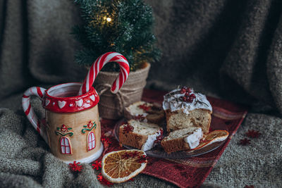 Christmas decor on the table flatlay