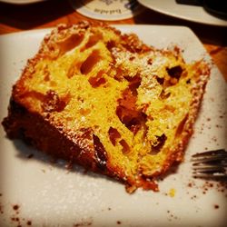 High angle view of cake in plate on table