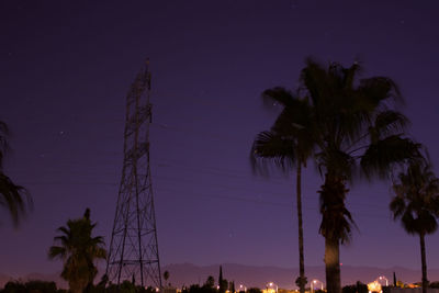 Low angle view of silhouette palm trees against sky at night