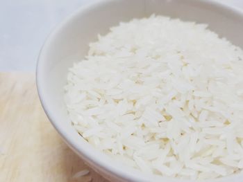 High angle view of rice in bowl on table