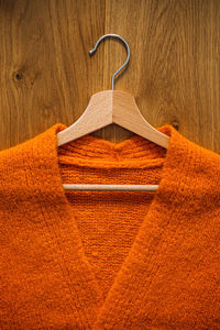 High angle view of clothes hanging on table