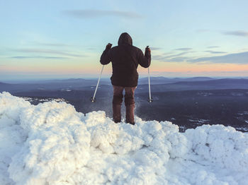 Tourist in the wild. snow storm, despair. lost his way. ural winter la