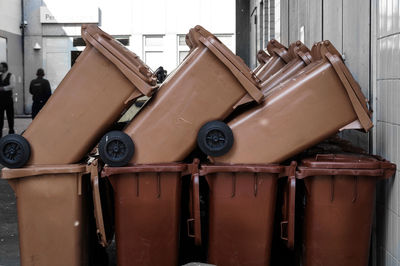 Close-up of garbage cans 