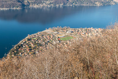 Aerial view of maccagno in the lake maggiore