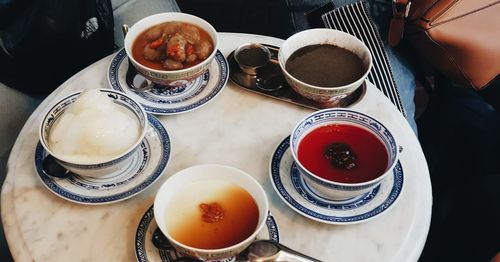 High angle view of breakfast on table