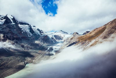 Scenic view of snowcapped mountains against sky