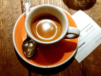 High angle view of coffee on table