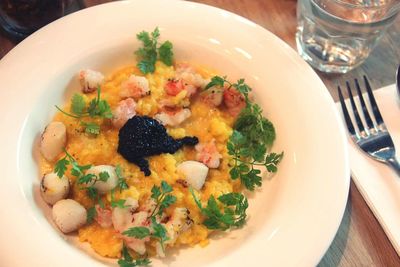 Close-up of food served in plate