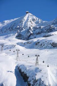 Winter scene at the snowy ski resort of alpe d'huez in isere in france