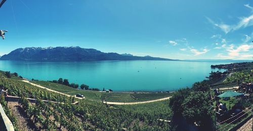 High angle view of lake against sky