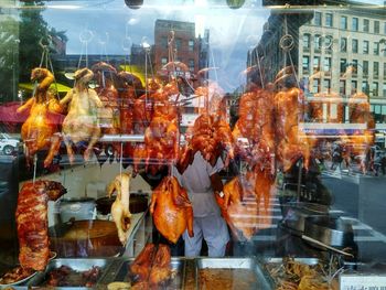 Panoramic shot of market stall in store