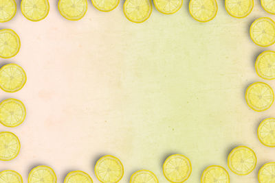 High angle view of lemon slices on table