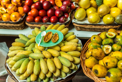 Fruits in wicker for sale at market