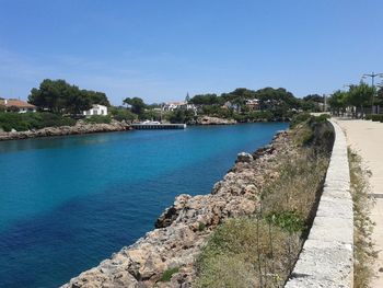 Scenic view of sea against clear sky