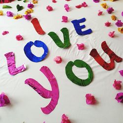 High angle view of heart shape on table