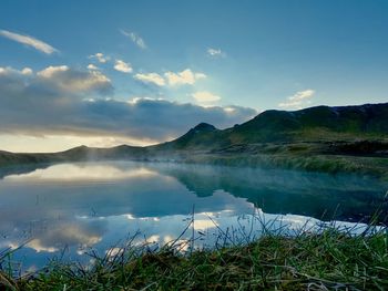 Scenic view of lake against sky