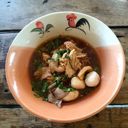 High angle view of food in bowl on table