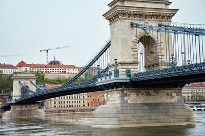 Budapest cityscape with chain bridge along danube river