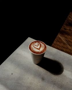 High angle view of coffee on table