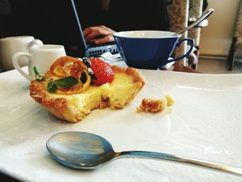 Close-up of meal served on table