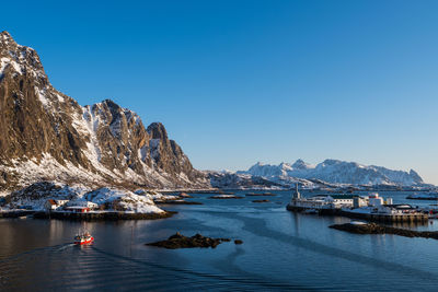 Scenic view of sea against clear blue sky