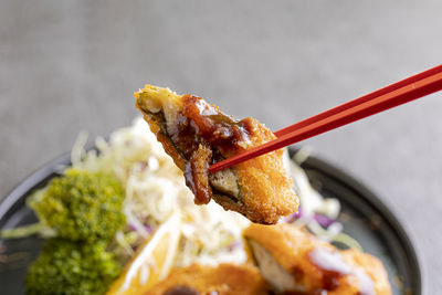 Close-up of food in plate on table