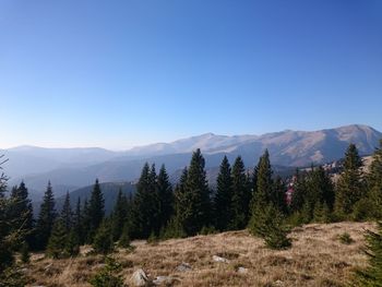 Scenic view of mountains against clear sky