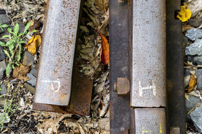 High angle view of rusty metal