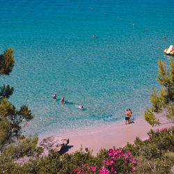 High angle view of people on beach